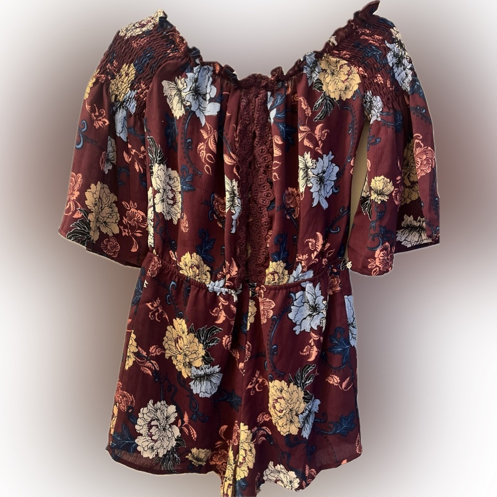 She and Sky maroon floral size small romper